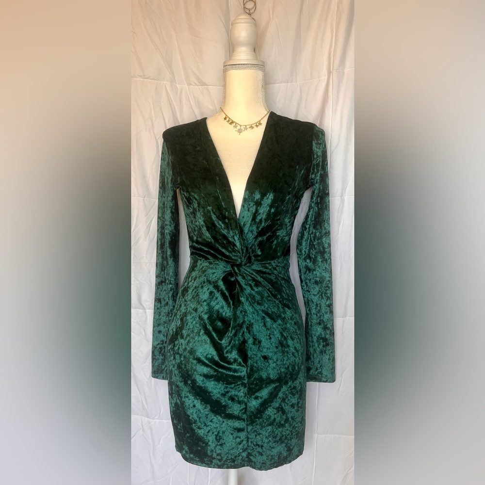 Velvet Green Long Sleeve Dress